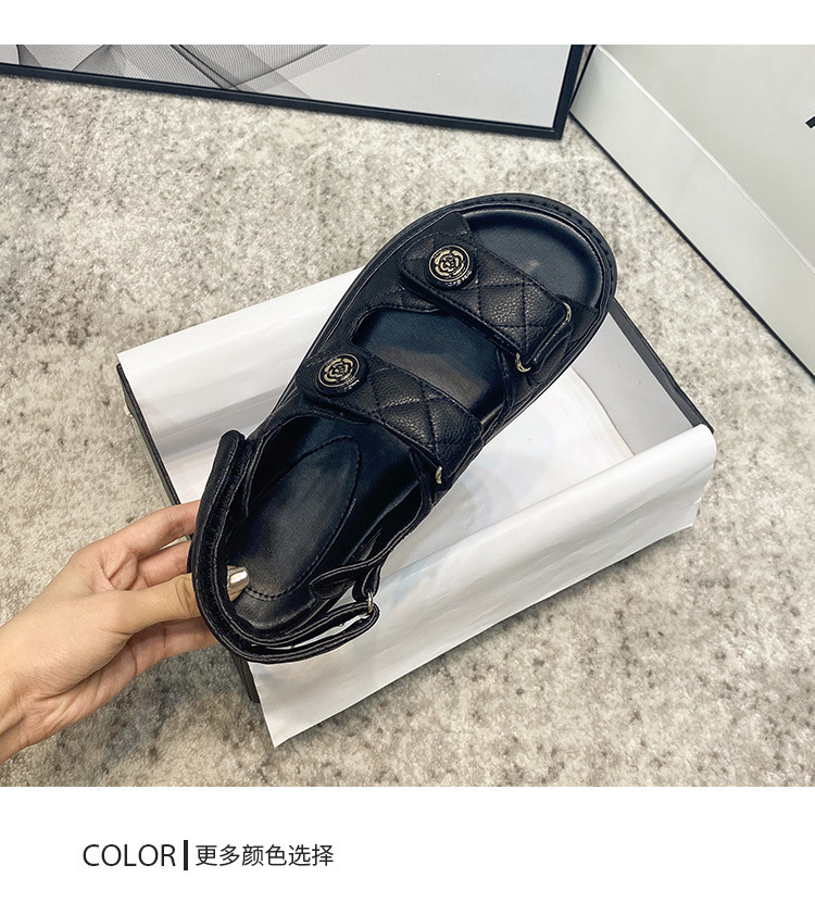 小香风凉鞋女2024新款仙女风真皮魔术贴夏新款百搭平底女鞋ins潮~详情20