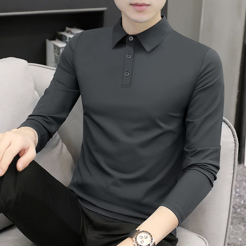 莫代尔长袖t恤男士修身型上衣春秋内搭中领青年男士半高领打底衫详情5