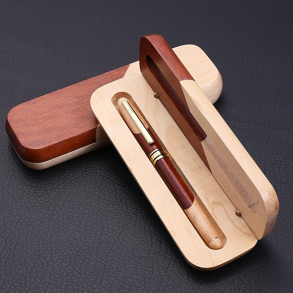 The wooden pen set in a wooden box is a practical gift for school and company employees. The wooden pen LOGO is in stock pic 2