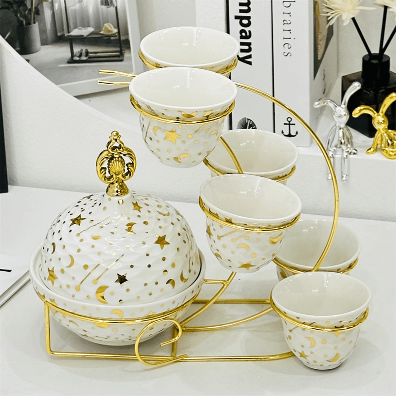 欧式轻奢酒店家居茶盘水果盘欧式白金陶瓷茶杯盘印花带盖碗果盘2金堡花瓶详情2