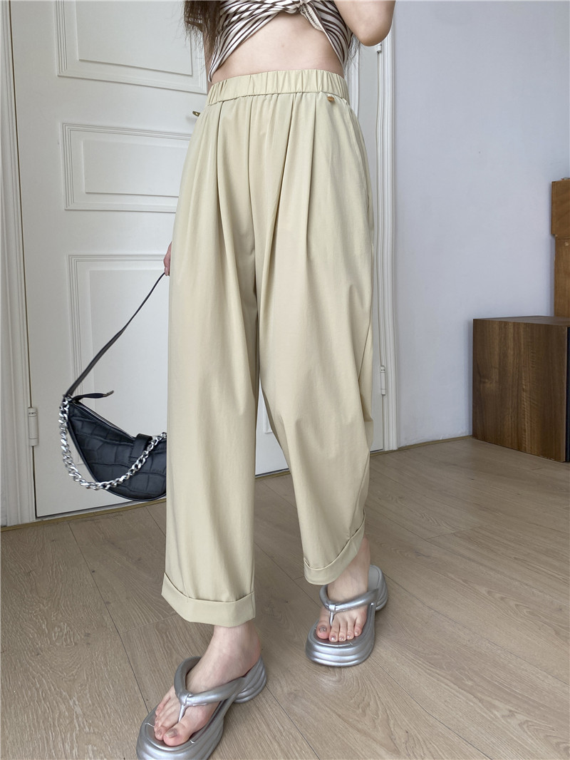 日系休闲裤子女夏薄款高腰显瘦遮肉阔腿直筒哈伦裤女速干裤九分裤详情4