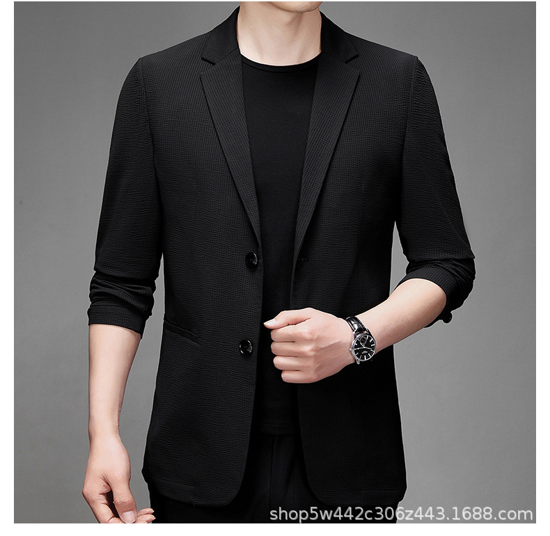 高端品质韩版新款男士春秋薄款西装上衣领空调服男休闲纯色外套详情17