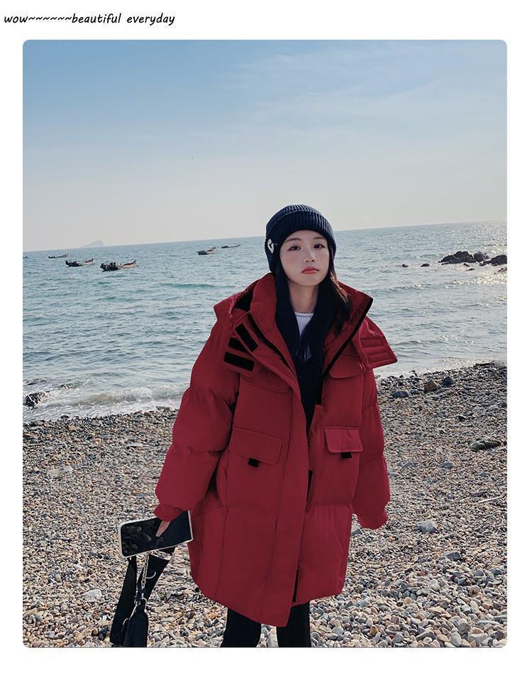Bestseller hooded wine red down cotton-padded jacket for women, 2023 winter new thickened bread jacket, cotton-padded jacket, mid-length style pic 6