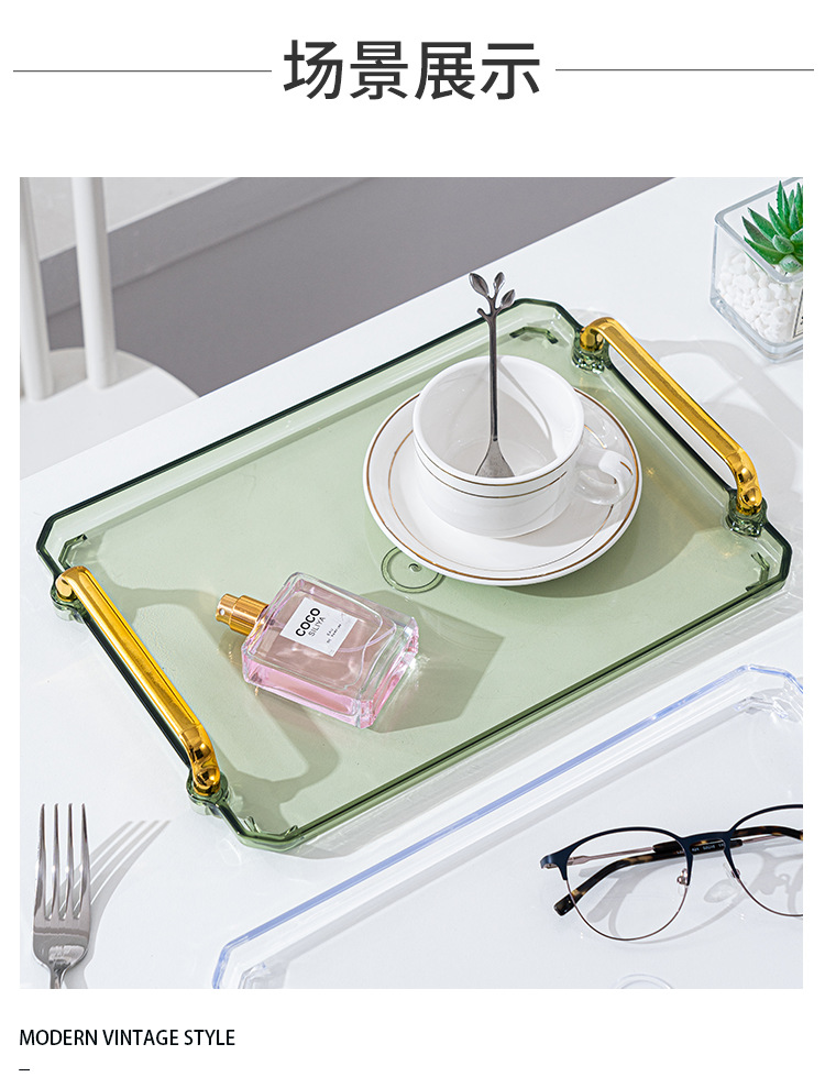 Creative light luxury ins style tray, commercial double-ear dining tray, living room, bedroom and bathroom with gold edge storage tray pic 16