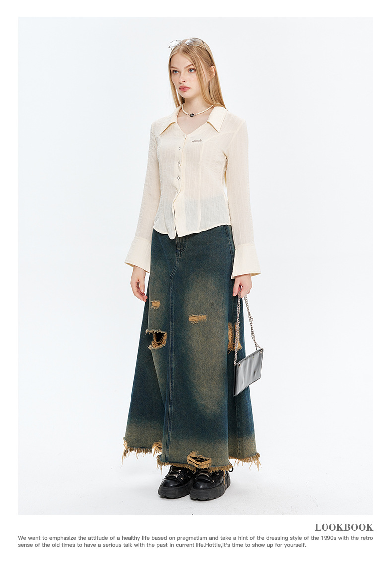 Nariele 洋气薄款开衫V领春秋短款衬衫女御姐风修身长袖韩系上衣详情15