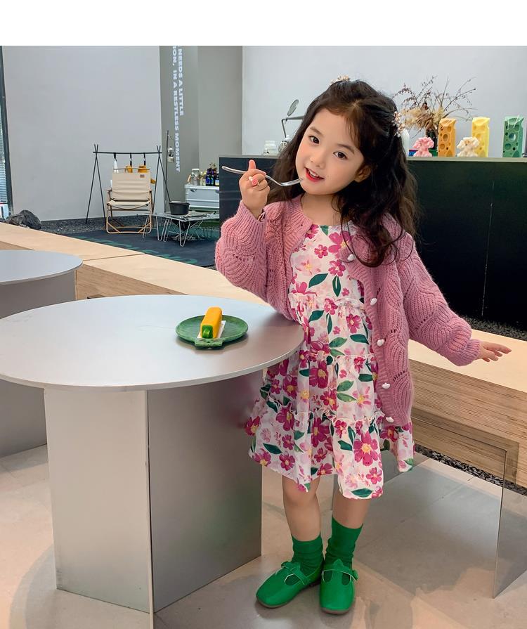 图图小象女童秋季童装儿童韩版碎花连衣裙洋气针织开衫宝宝套装详情20