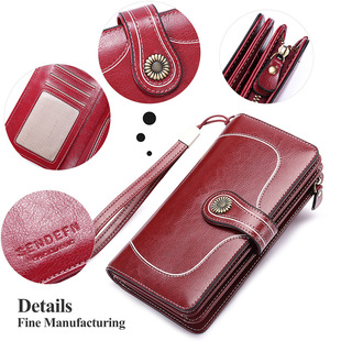 RFID防磁钱包跨境新款女韩版女士钱包牛皮钱夹皮夹大容量手拿包详情3