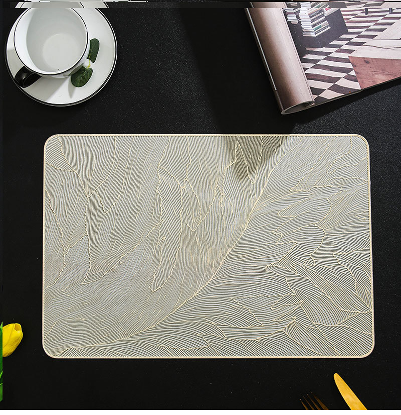 Rectangular feather placemats with an extremely high appearance level, pvc gold-embossed heat insulation pads, heat-resistant and waterproof decorative vase pads pic 6