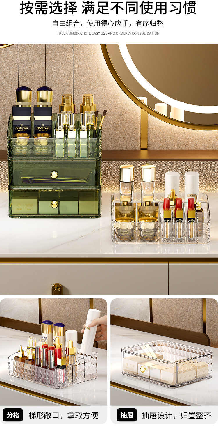 Cosmetics compartments storage box, desktop cosmetics organization box, lipstick, makeup brush, skin care products, mask box pic 5