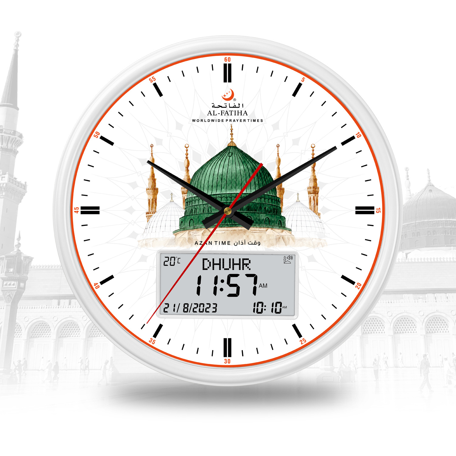 FAJ-360 Circular 330mm Makka-bottom living room prayer time CLOCK black screen AZAN CLOCK pic 1
