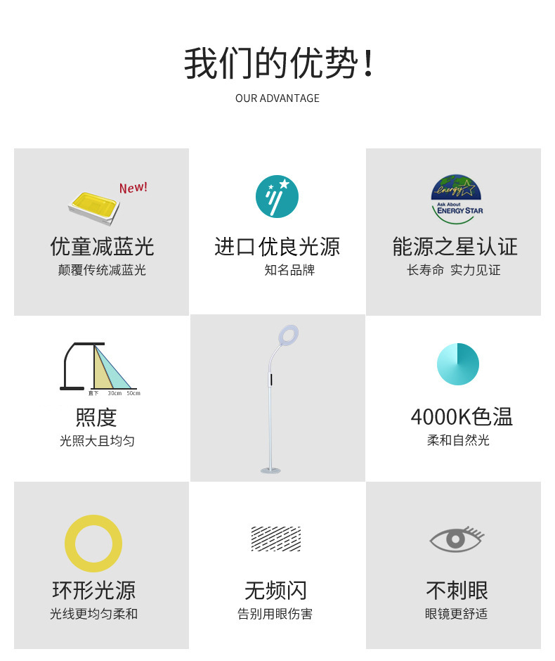 简约落地护眼台灯 折叠led落地灯 卧室客厅书房学习钢琴落地台灯详情3