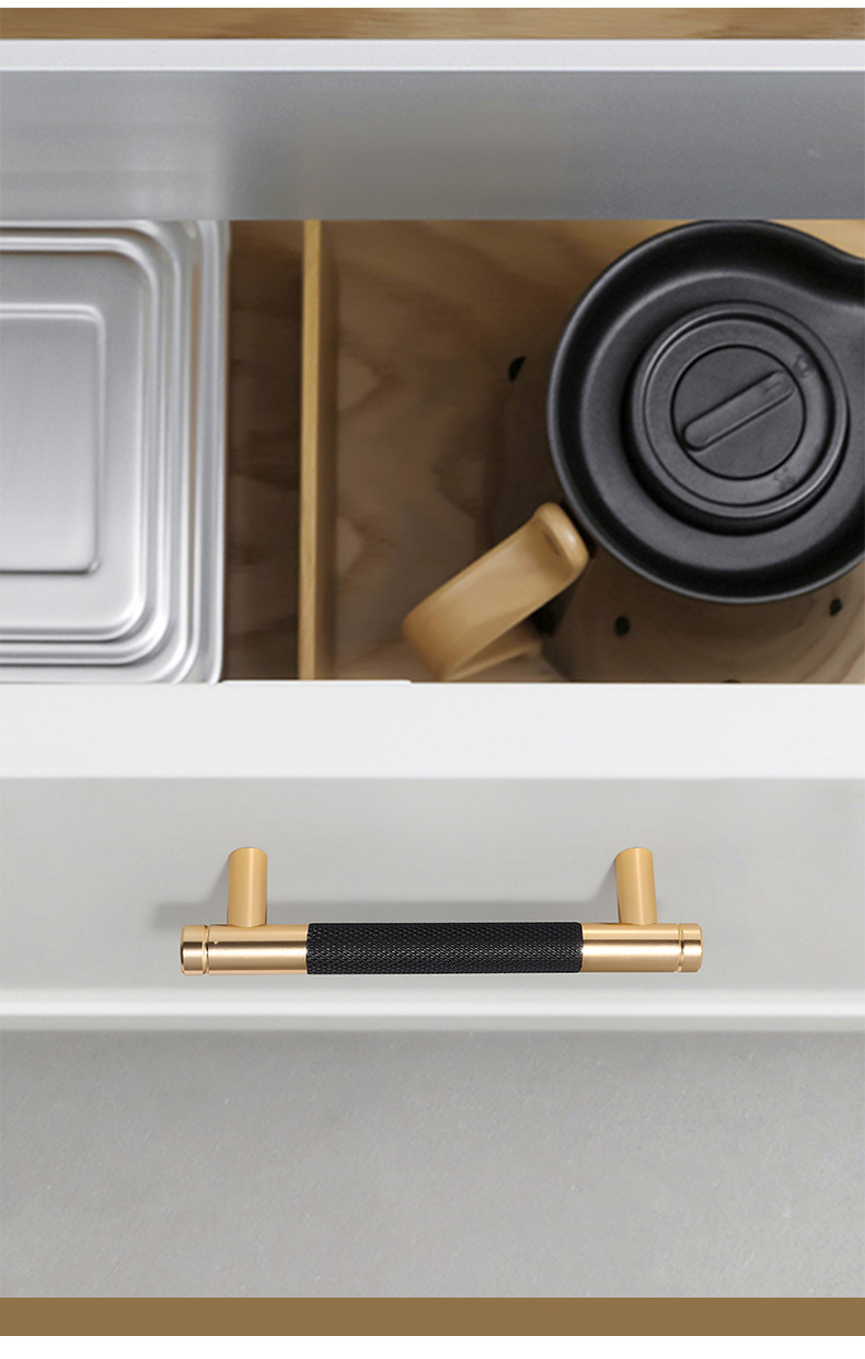 滚花拉手网纹铝型材厨衣柜金黑防滑简约鞋柜拼接双色圆棒家具把手详情2