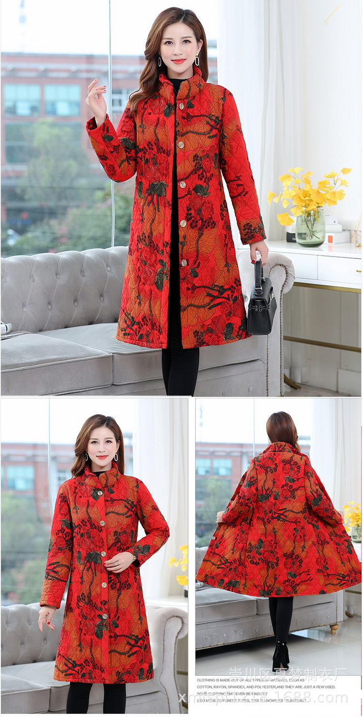 New winter cotton-padded jacket, long and patterned cotton-padded jacket with thick cotton lining for warmth, single-breasted stand-up collar pic 10