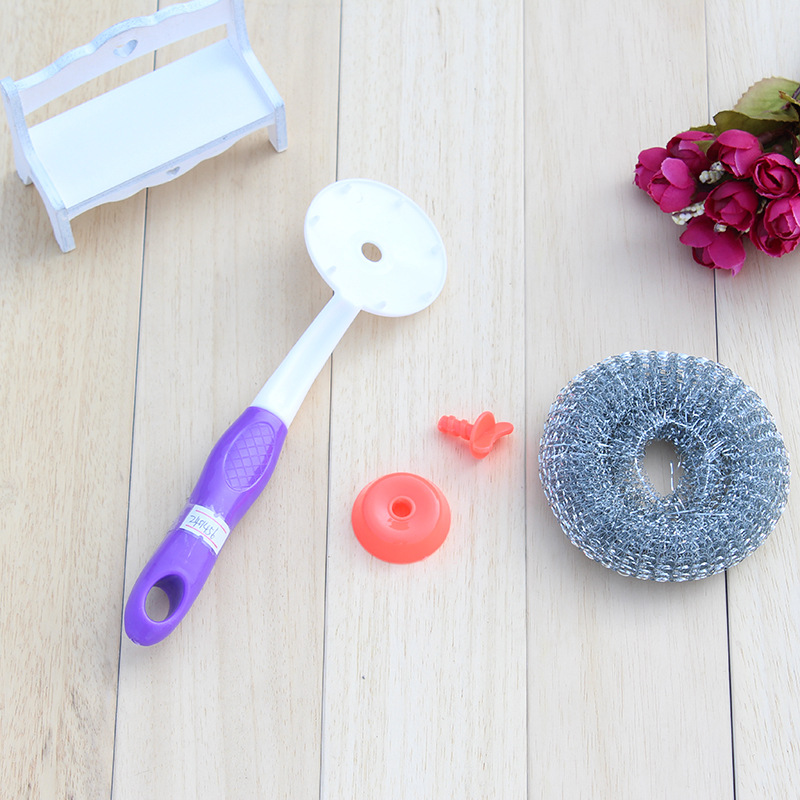 Plastic long-handled decontamination and cleaning brush, stainless steel round pot and bowl brush, 2-yuan store street stall wholesale pic 12