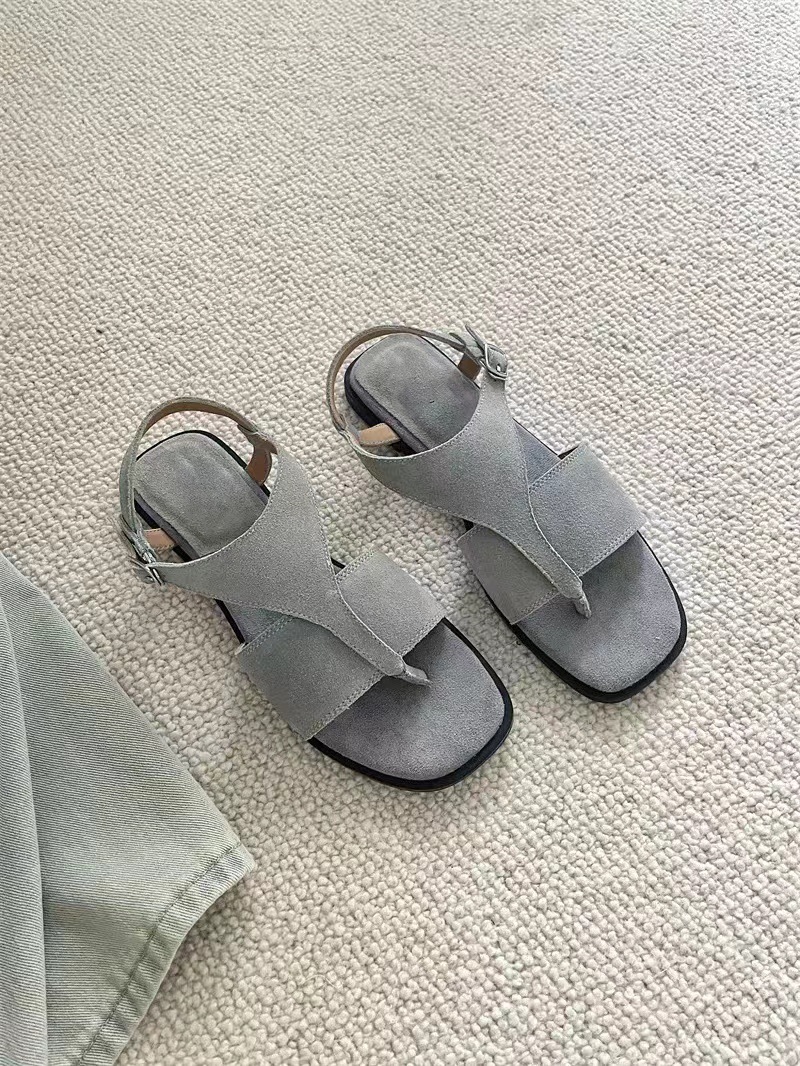 小众设计感真皮平底凉鞋女2024夏新款复古百搭扣带夹脚罗马沙滩鞋详情1