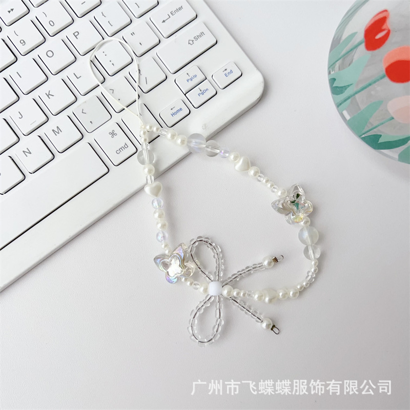 新款仙女风手机挂绳亚克力珍珠串珠蝴蝶结配饰甜美短款链防丢防摔详情1