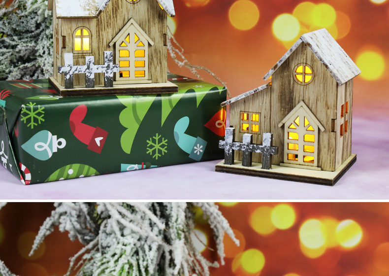 圣诞节新款装饰发光小木屋LED木质圣诞小房子圣诞节桌面摆件挂件详情7