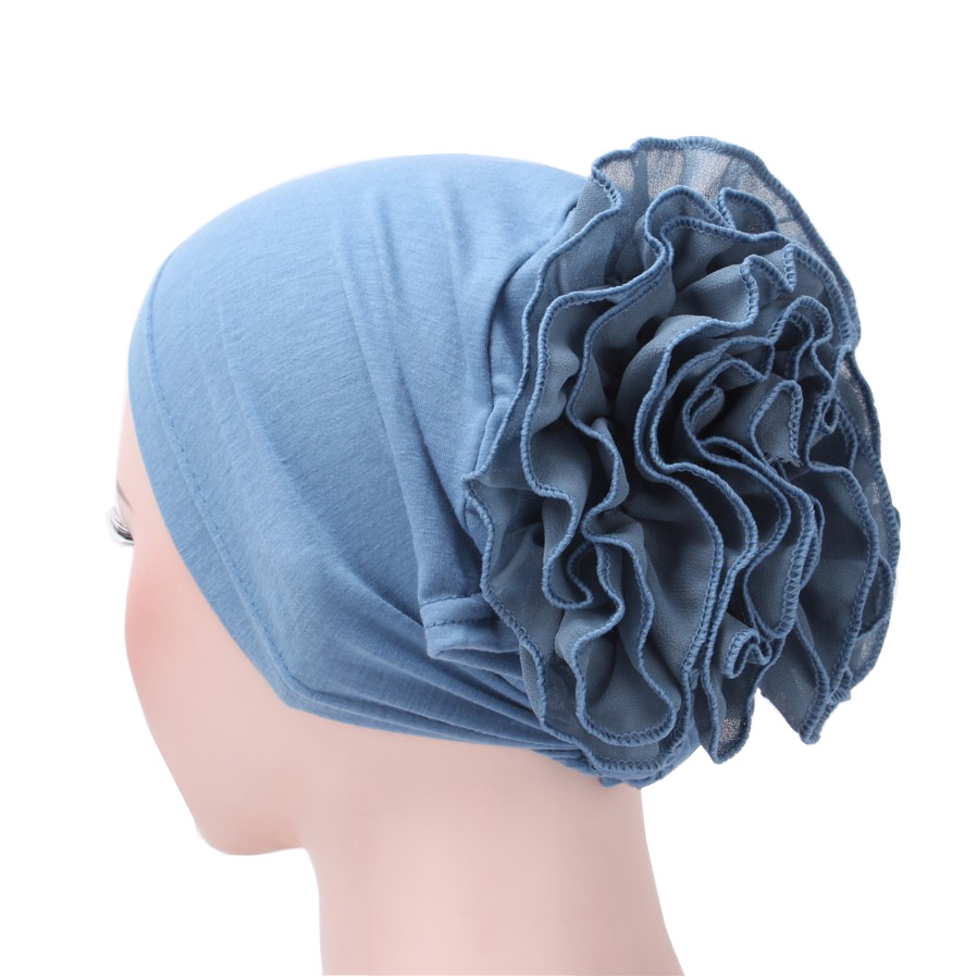 New single-color Muslim chiffon large-sized flower hats, headscarves and Arab headscarves for European and American export are in stock pic 7