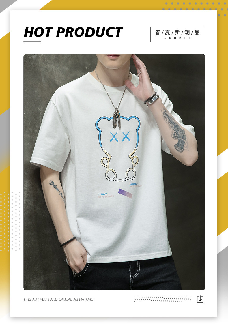 Short-sleeved T-shirt for men, Korean style, summer loose cotton T-shirt, cross-border new style, student bottom layer, half-sleeved shirt pic 111