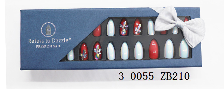 24-piece pointed-head bride wearing nail jewelry, false nail patches, scallion powder with diamonds and adhesive back nail patches gift box toolkit pic 13