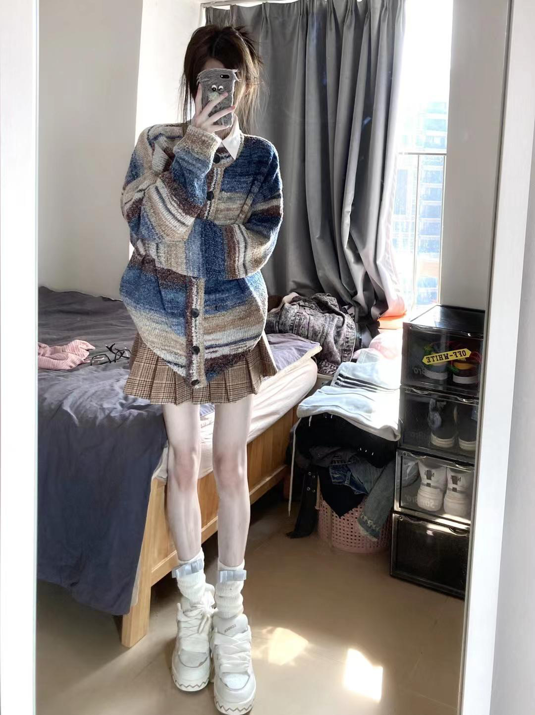 Oil painting terraced gradient mohair segments dyed wool, hand-knitted diy crochet scarf, irregular thick wool balls pic 4