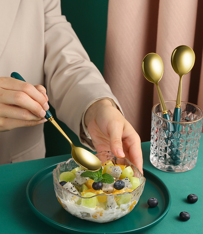 Wholesale of thickened stainless steel spoons with ceramic handles, Korean cute long-handled spoon tableware sets for household soups and meals pic 9