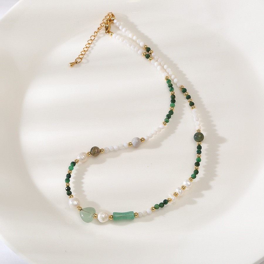 贝壳绿幽灵爱心玉髓天然珍珠项链轻奢饰品小众百搭气质复古锁骨链详情5