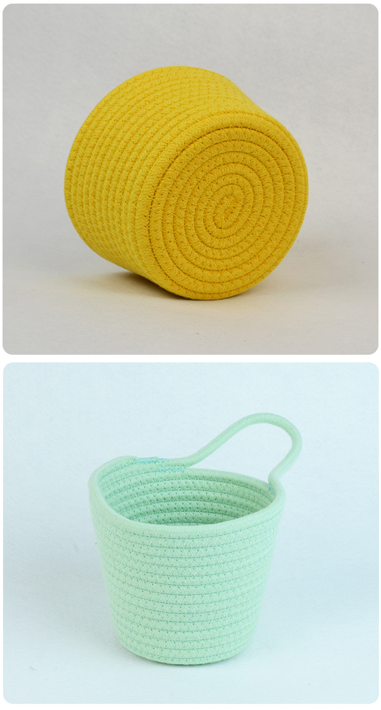 款棉绳收纳筐小提手挂篮 钥匙钱包置物篮收纳桶储物筐带把手筐子详情14