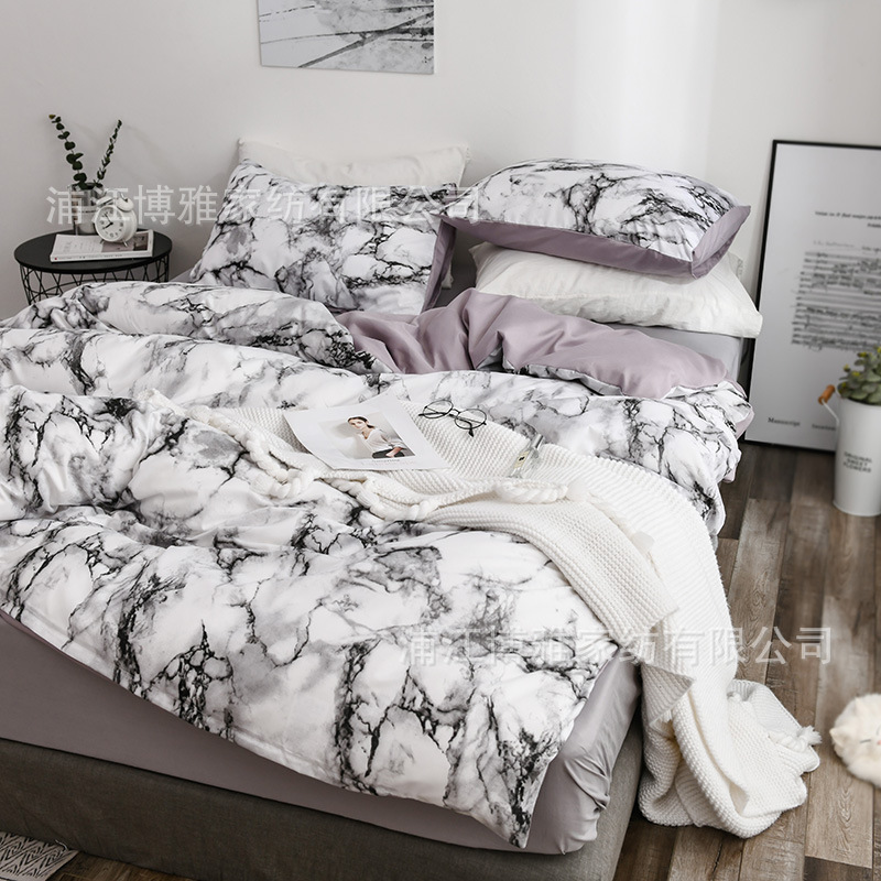 Boya Home Textiles Cross-border Amazon marble-patterned pure cotton plain printed quilt covers, pillowcases, two or three pieces bedding sets pic 12
