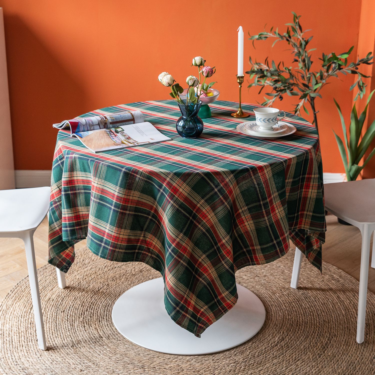 Cross-border Christmas holiday decoration table fabric, retro striped checkered cotton and linen restaurant party cover, Amazon pic 22