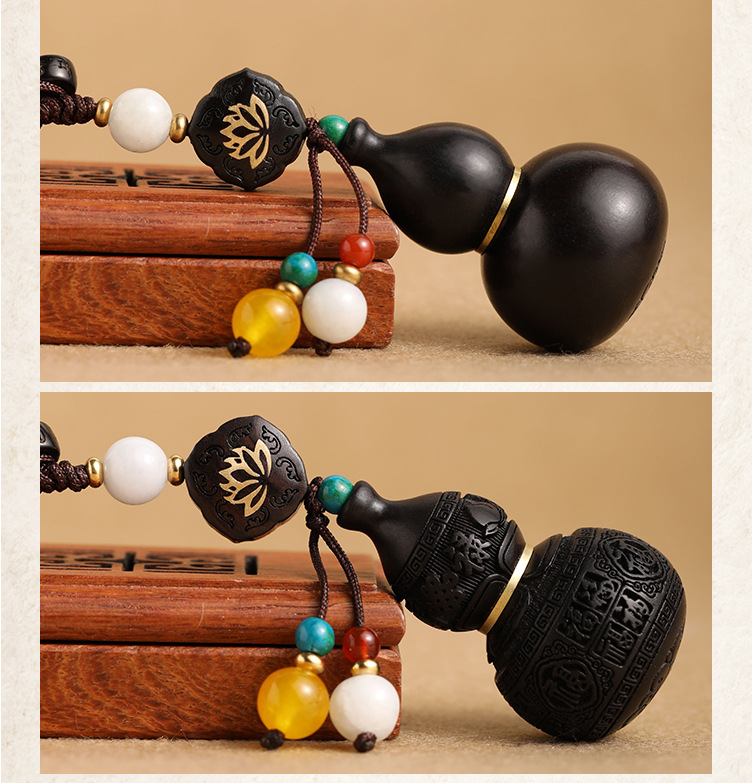 Car keychain wood carving pendant, natural ebony Baifu gourd peace keychain hanging accessory, small pendant for men and women pic 18