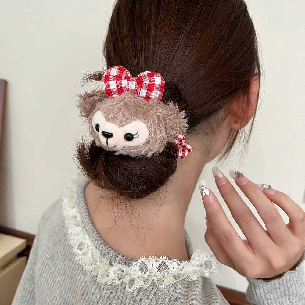 Cute Duffy bear Shirley Rose hair band, red checkered bow, large intestine hair band pic 1