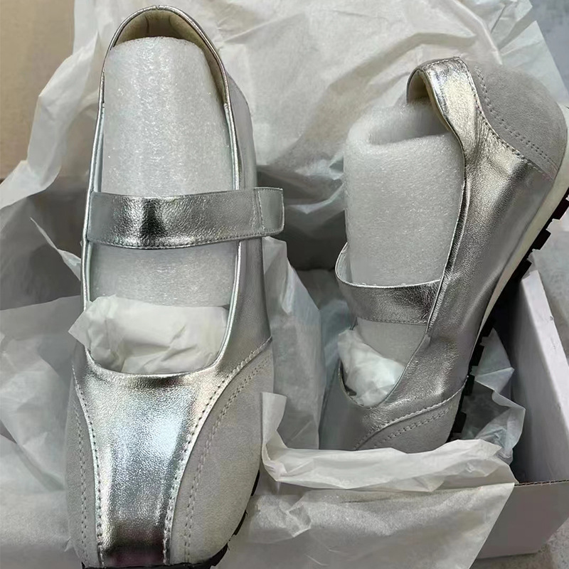现货小银鞋浅口平跟芭蕾鞋中跟小方头单鞋慵懒风韩系复古德训鞋女详情35