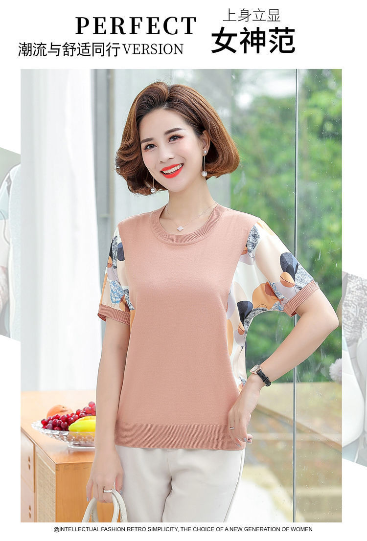 新款含棉妈妈夏装短袖T恤小衫中年女士t恤衫中老年女装宽松上衣女详情4