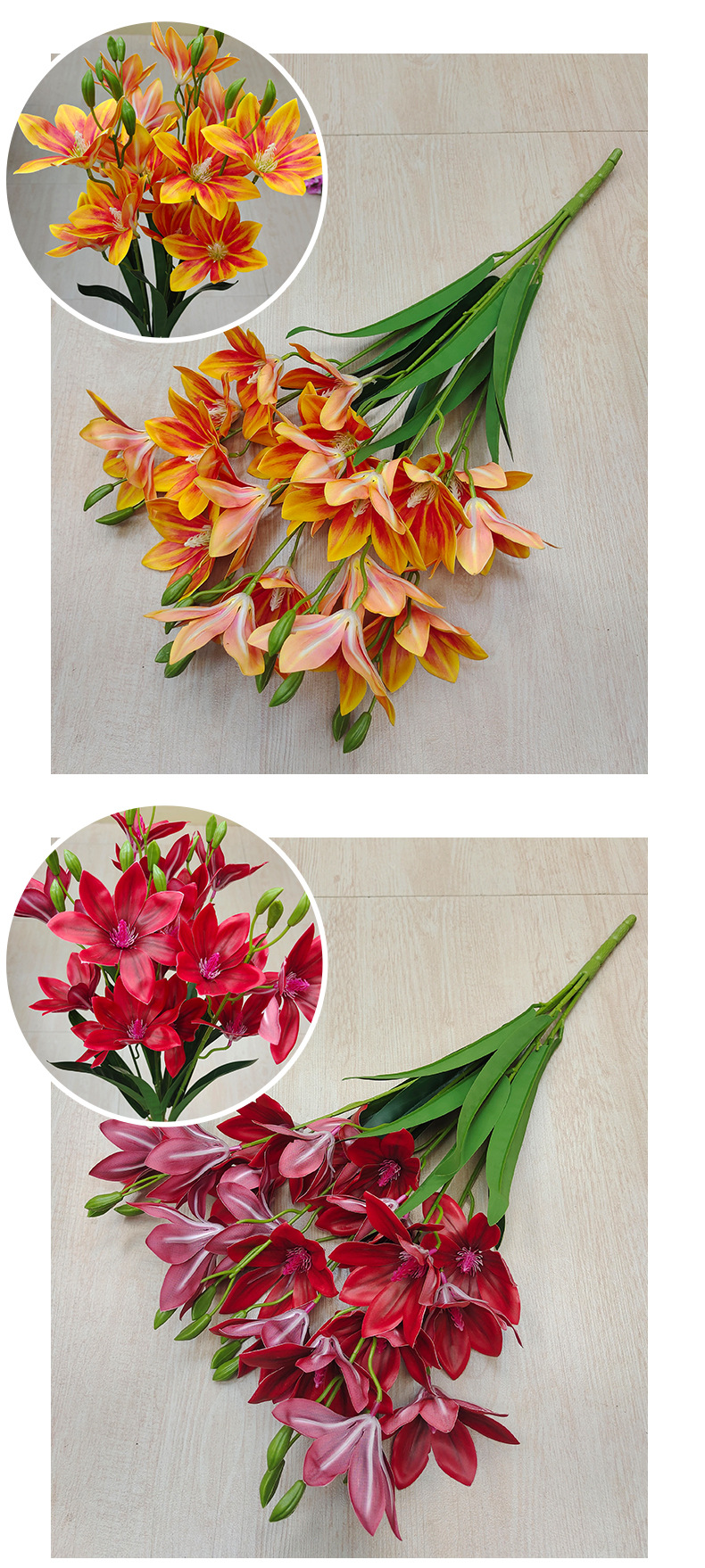 跨境3D手感保湿仿真花兰花把束20头千禧玉兰家居装饰婚礼花艺假花详情11