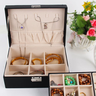 耳饰收纳盒子韩版双层PU皮革迷你便携式钉耳环饰品项链戒指首饰盒详情1