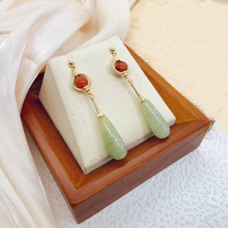 Flower falling Pine Forest Pearl Stud earrings, ancient-style gilded earrings, retro long stud earrings, jade earrings, best-selling earrings and accessories stud earrings pic 4