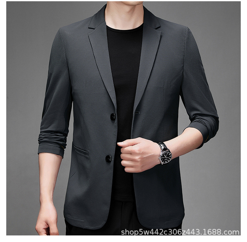 高端品质韩版新款男士春秋薄款西装上衣领空调服男休闲纯色外套详情14