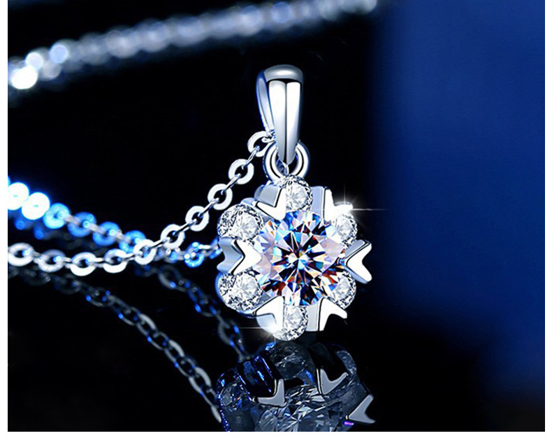 Genuine D-color moissanite necklace, pure silver snowflake diamond pendant, collarbone chain, versatile birthday gift for your girlfriend pic 7