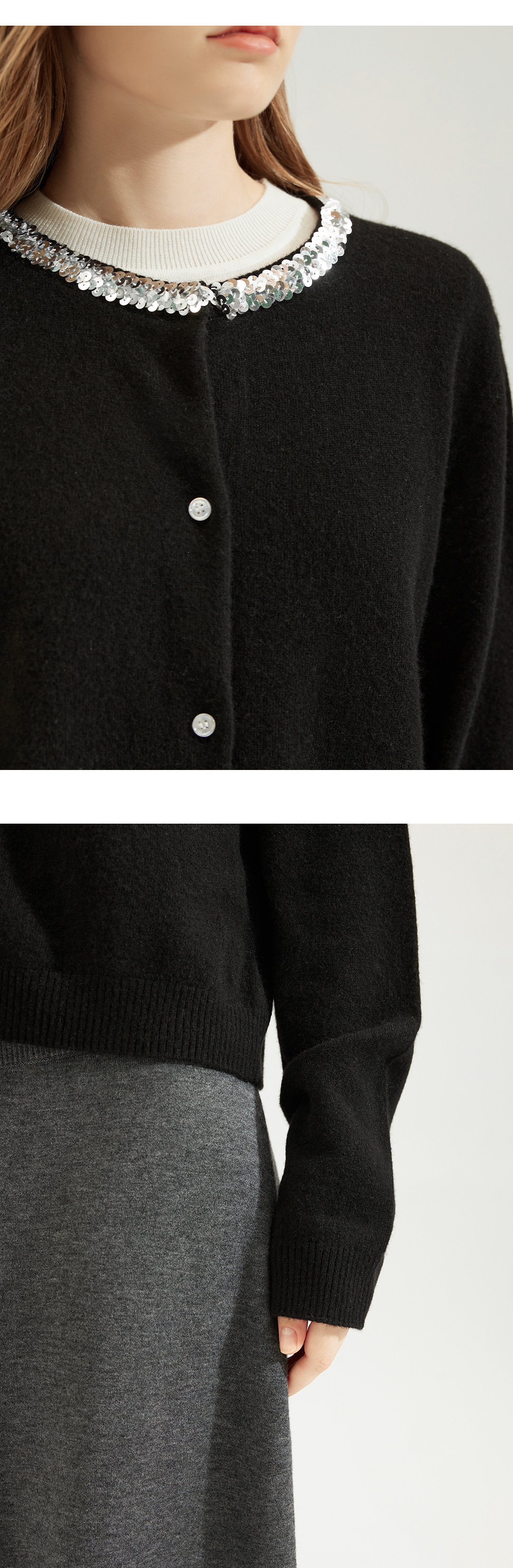 2024秋冬羊绒圆领针织开衫毛衣外套毛衫亮片气质羊毛小香风毛衣女详情10