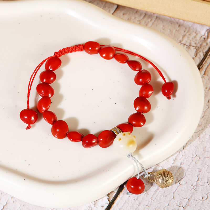 Love Red bean Bodhi Prayer beads couple bracelet, New Year gift, retro hand-woven red string bracelet for women in the zodiac year pic 7