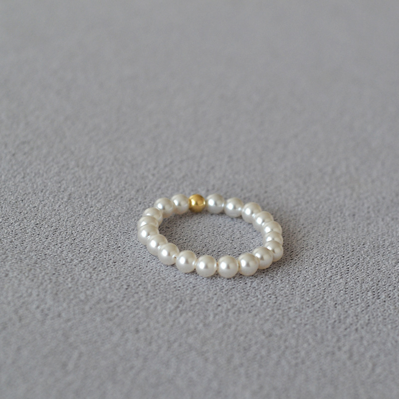 A 14K gold-encrusted small gold bead from the United States, a delicate and simple handcrafted finger ring imitating the small pearls of the Shi family pic 9