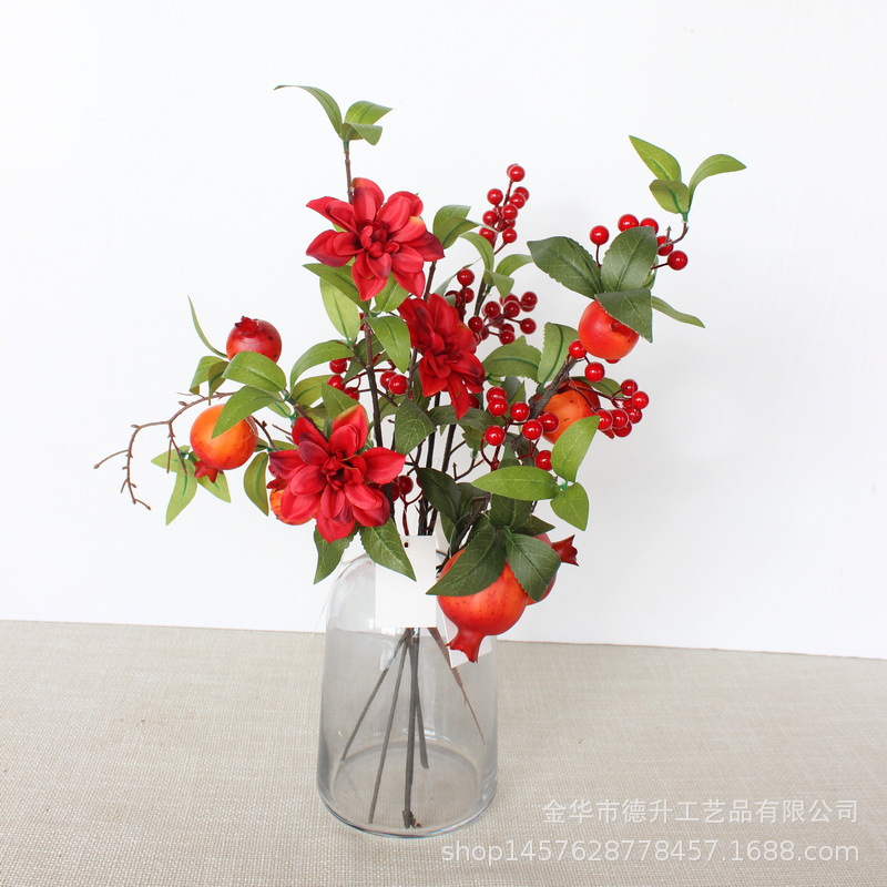 Desheng 2022 New Year Simulation Flower Art, New Year Decoration Flower Arrangement, Money Fruit, Winter green Fruit, Housewarming gift pic 23