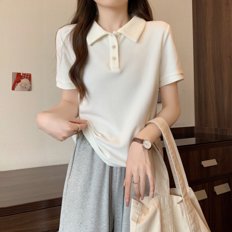 2024夏装polo领短袖T恤女衬衫减龄宽松休闲百搭新款正肩大码上衣详情5