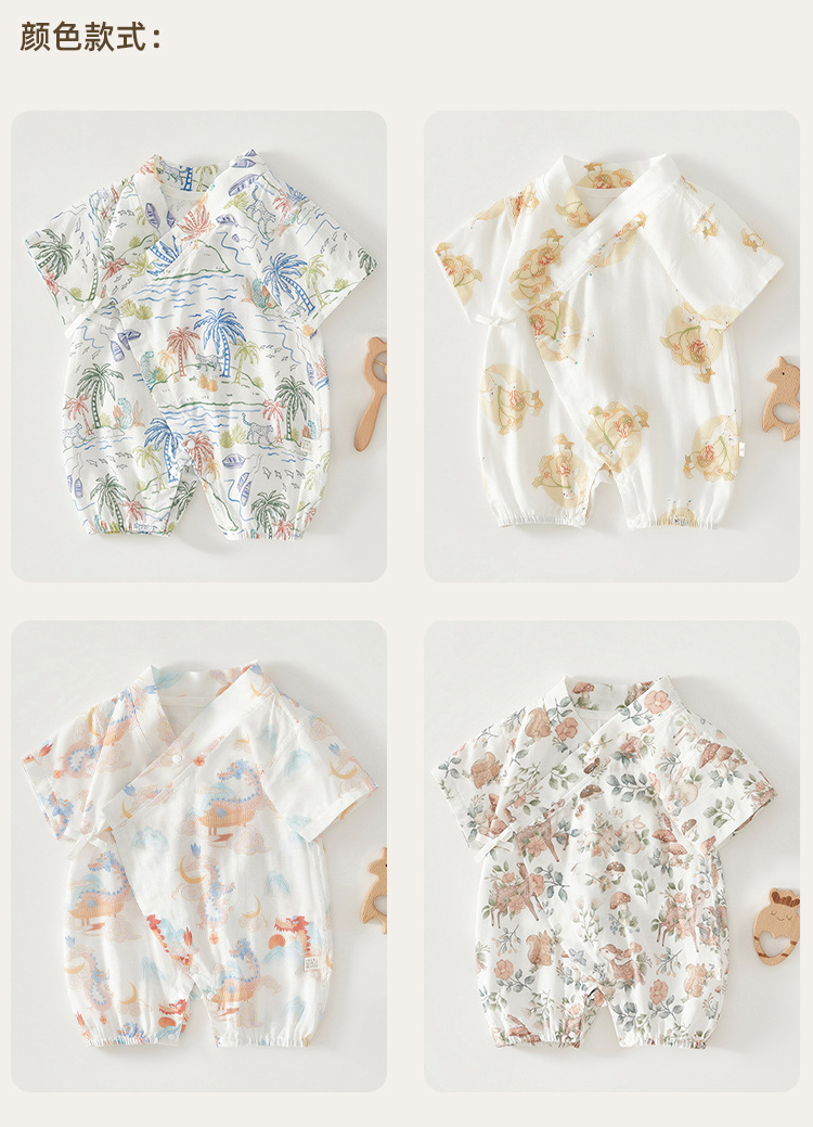婴儿连体衣纱布夏季短袖和尚服新生儿包屁衣竹纤维宝宝哈衣外出服详情16