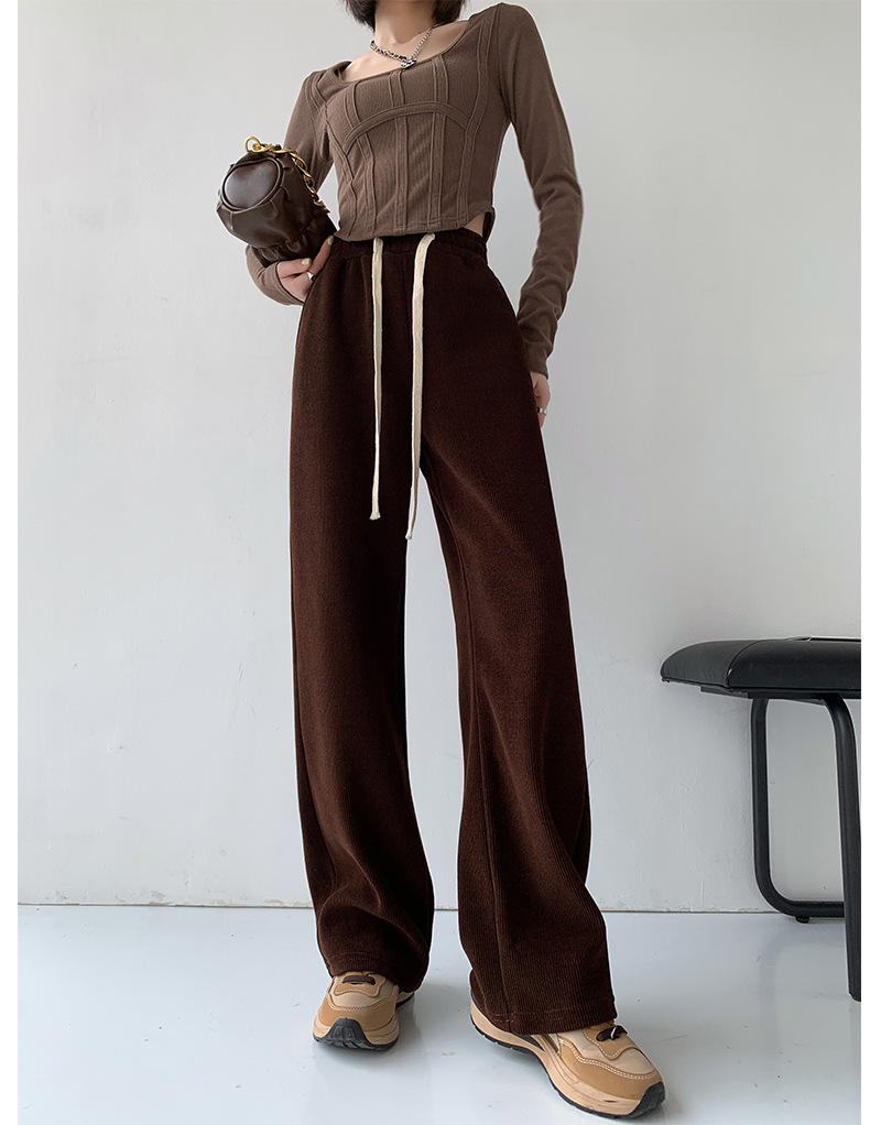 New autumn and winter European cotton fleece wide-leg pants for women: high-waisted, slimming, loose, drawstring, versatile, straight-leg, drape, pocket casual pants pic 11