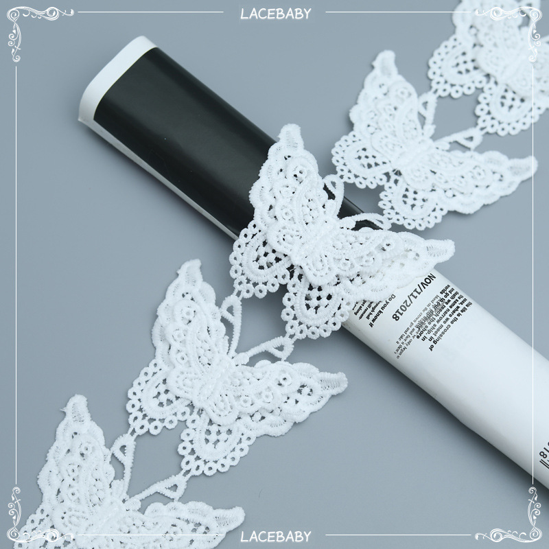 Embroidered water-soluble lace clothing accessories, white polyester wholesale, handcrafted factory stock, decorative butterfly lace pic 10