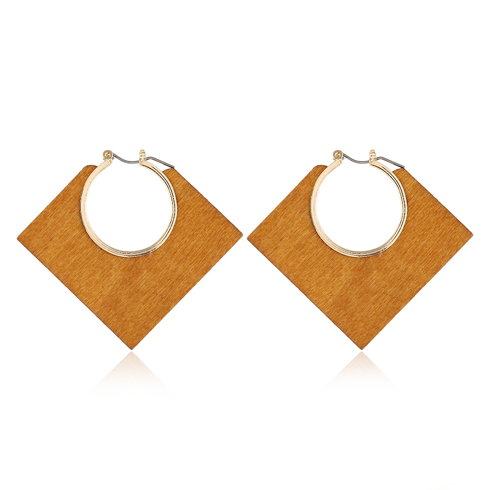 Cross-border exclusive European and American new ear rings, creative geometric classic solid color solid wood diamond-shaped hollowed-out alloy earrings and earrings pic 12