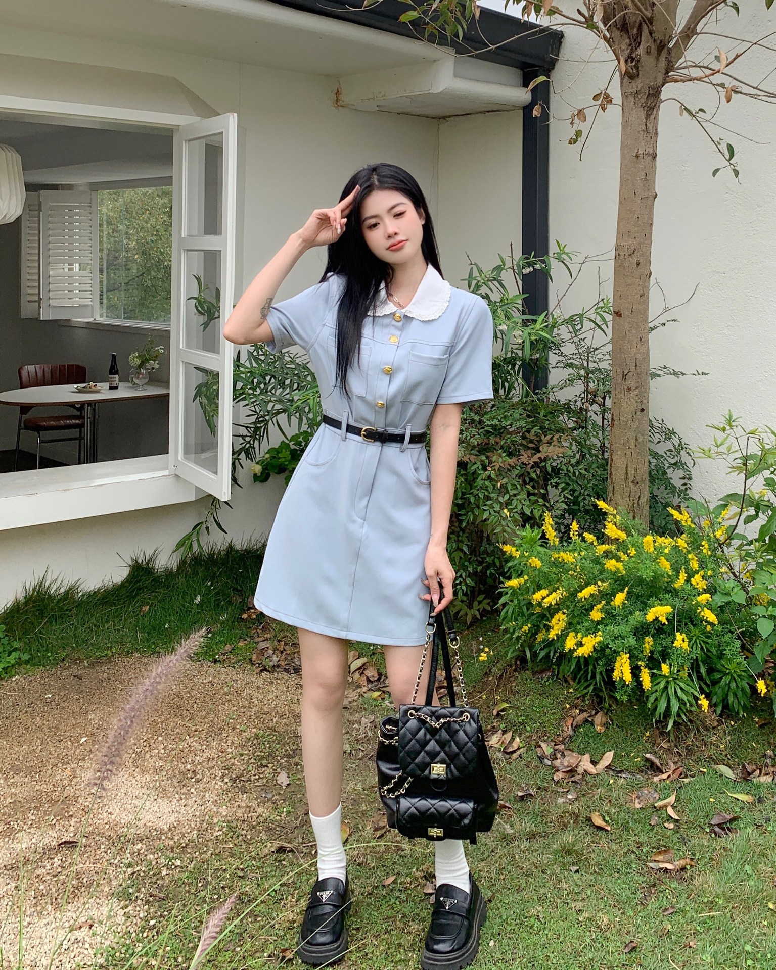 大码女装胖mm百搭娃娃领连衣裙2023夏季新款休闲收腰韩版高级裙子详情3