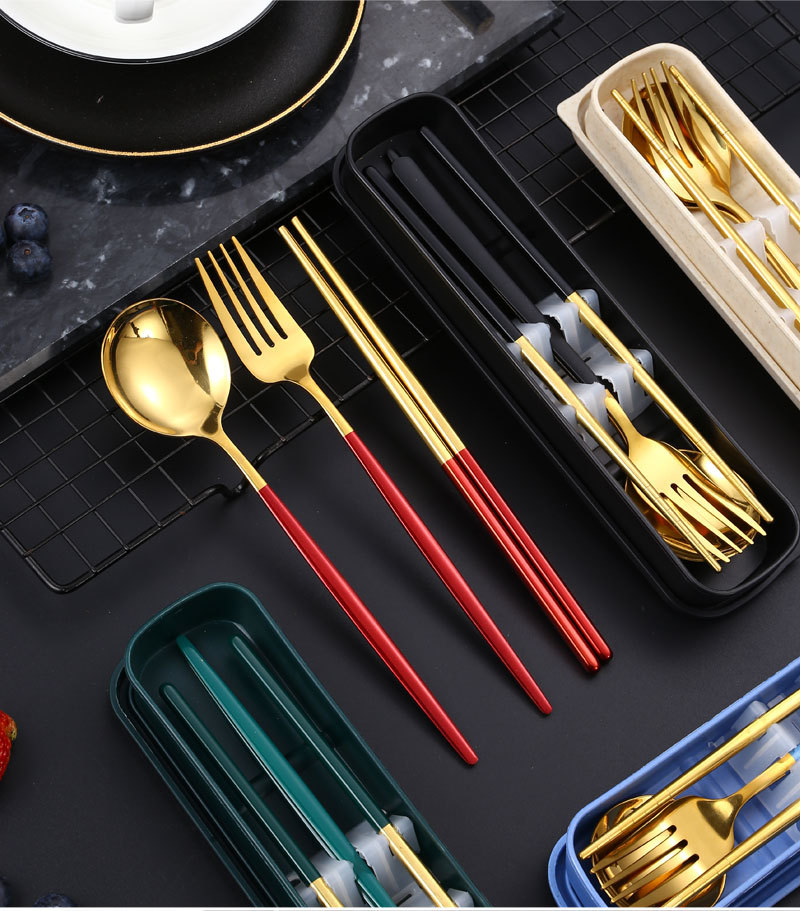 不锈钢便携餐具 勺子叉子筷子葡萄牙三件套 学生餐具礼品户外套装详情29